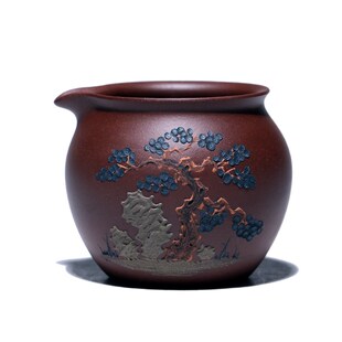 【掬砂堂】宜兴紫砂公道杯纯手工大号堆绘公杯全防烫手手工分茶器