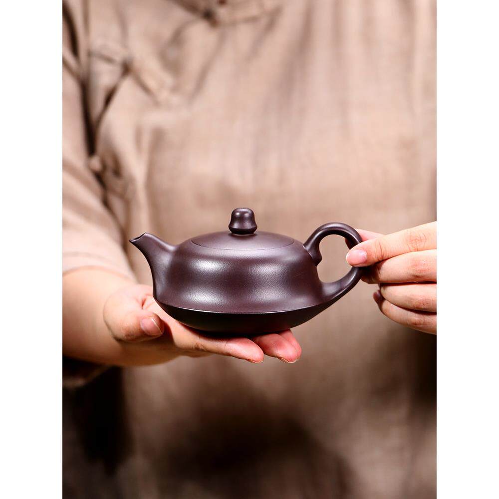 宜兴紫砂壶一帆风顺大容量家用茶具纯全手工原矿老紫茄泥茶壶曲壶
