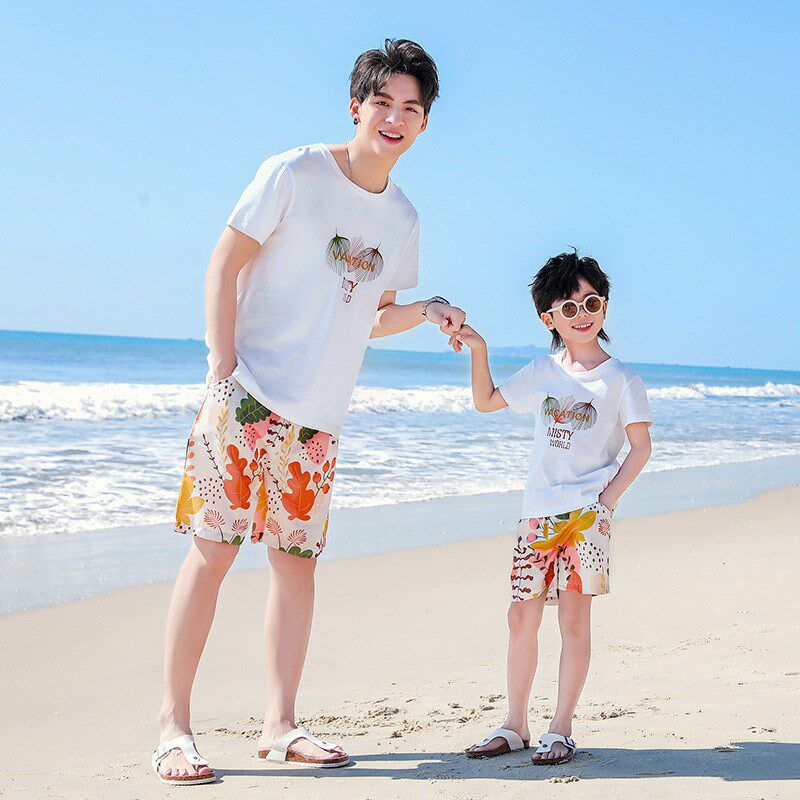 海边亲子装夏装三亚风沙滩裙一家四口母女母子三口度假短袖套装潮