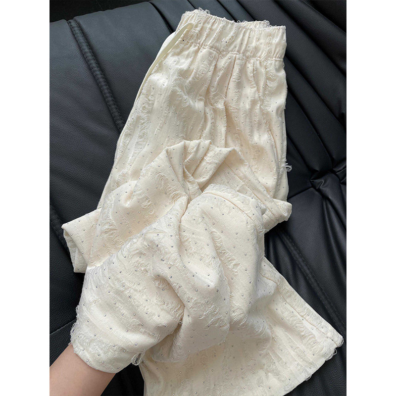 设计感破洞钉珠休闲裤女夏季2024新款薄款宽松直筒垂感遛弯阔腿裤,女装/女士精品,大码裤装,淘宝优惠券,粉丝福利购,淘宝优惠卷