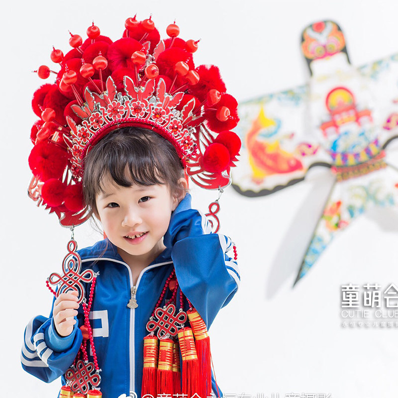 儿童影楼摄影服装国潮京剧戏曲凤冠小花旦T台走秀表演头饰