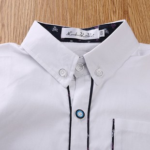 男童白衬衫长袖蓝边有口袋纯棉衬衣男孩儿童装春秋装学生校服班服