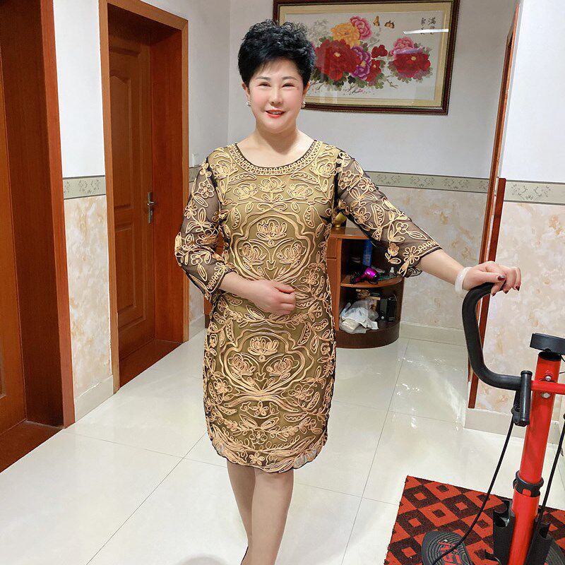 平时可穿礼服裙高贵七分袖洋气妈妈装喜庆宴会大码连衣裙气质女装