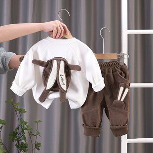 宝宝春装男童套装2024新款洋气可爱婴儿童春秋季衣服小孩两件套潮