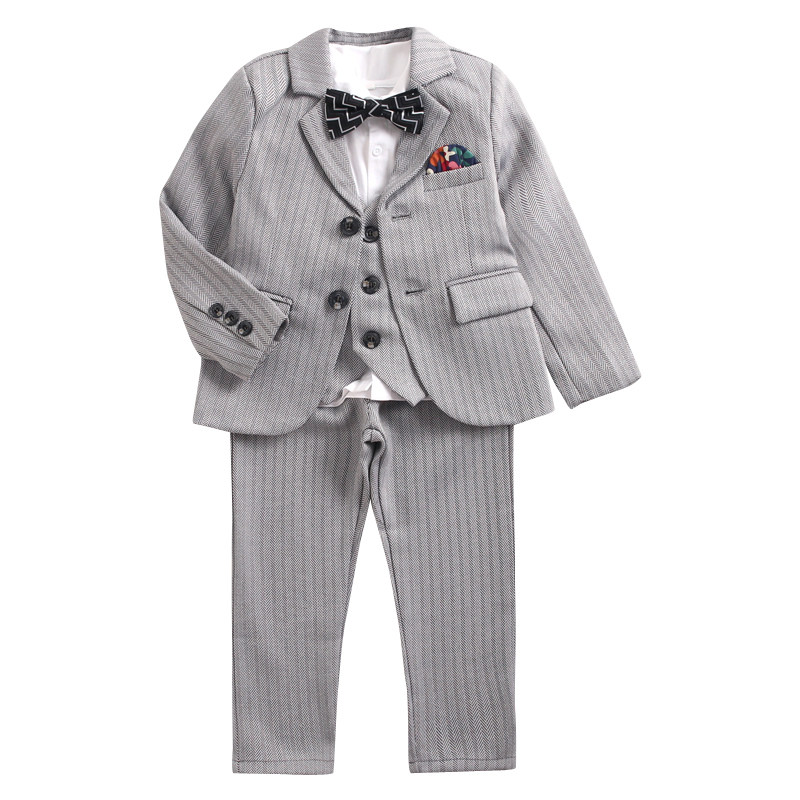 男童小孩黑色正装西装套装新款英伦西服三件套花童支持人表演礼服