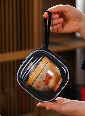 今丰唐 柴烧茶具套装旅行茶具一壶三杯便携式茶具随身泡茶快客杯