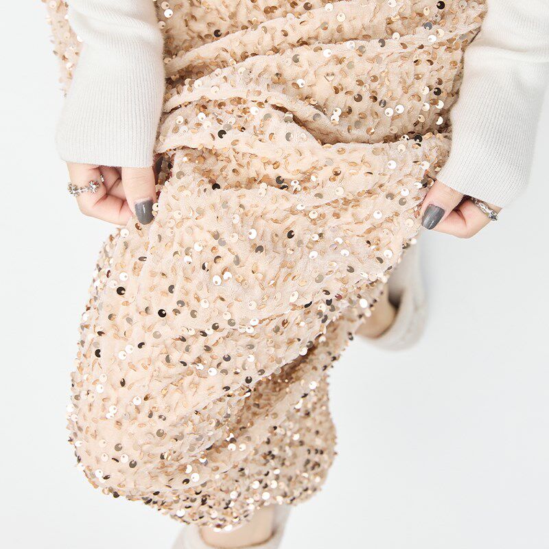 亮片鱼尾半身裙女春季新款大码胖mm高腰显瘦a字裙中长款包臀裙子