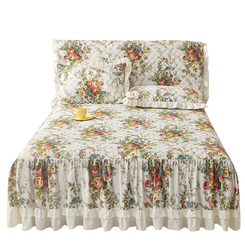 韩式纯棉床裙床罩单件全棉夹棉加厚防滑防尘床垫保护套床笠三件套