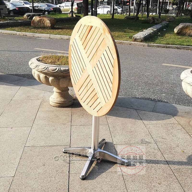 户外庭园家具小型阳台酒吧桌简约折叠实木小圆桌咖啡冷饮店小桌椅