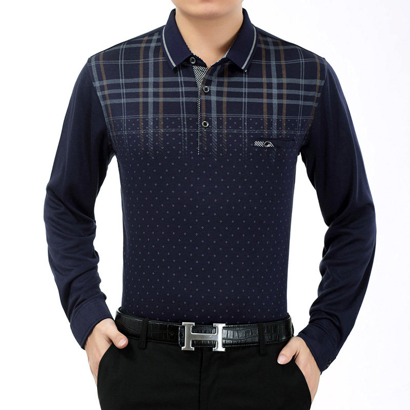 秋装中年男士长袖t恤衫翻领中老年男装秋季上衣polo打底衫爸爸装