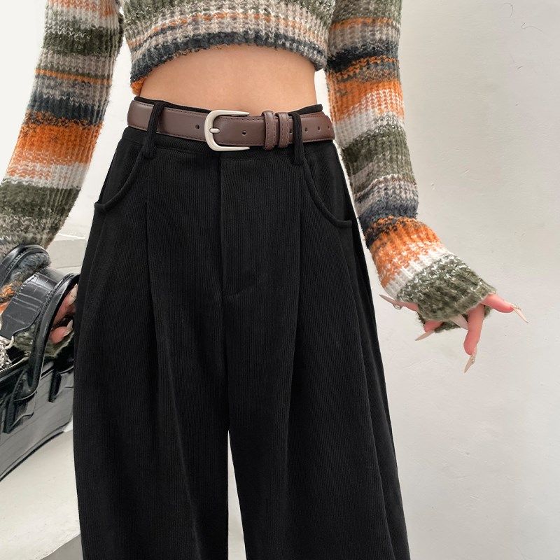 白色裤子女秋冬季2023新款针织加绒雪尼尔阔腿裤灯芯绒休闲西装裤