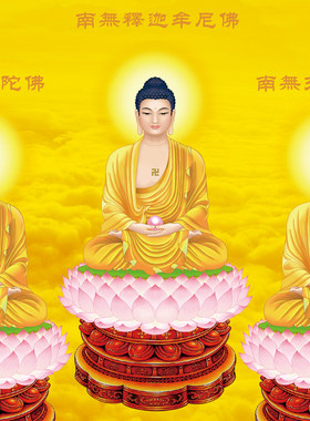 佛像挂画三世佛卷轴画三宝佛释迦牟尼药师佛阿弥陀佛三方佛画像
