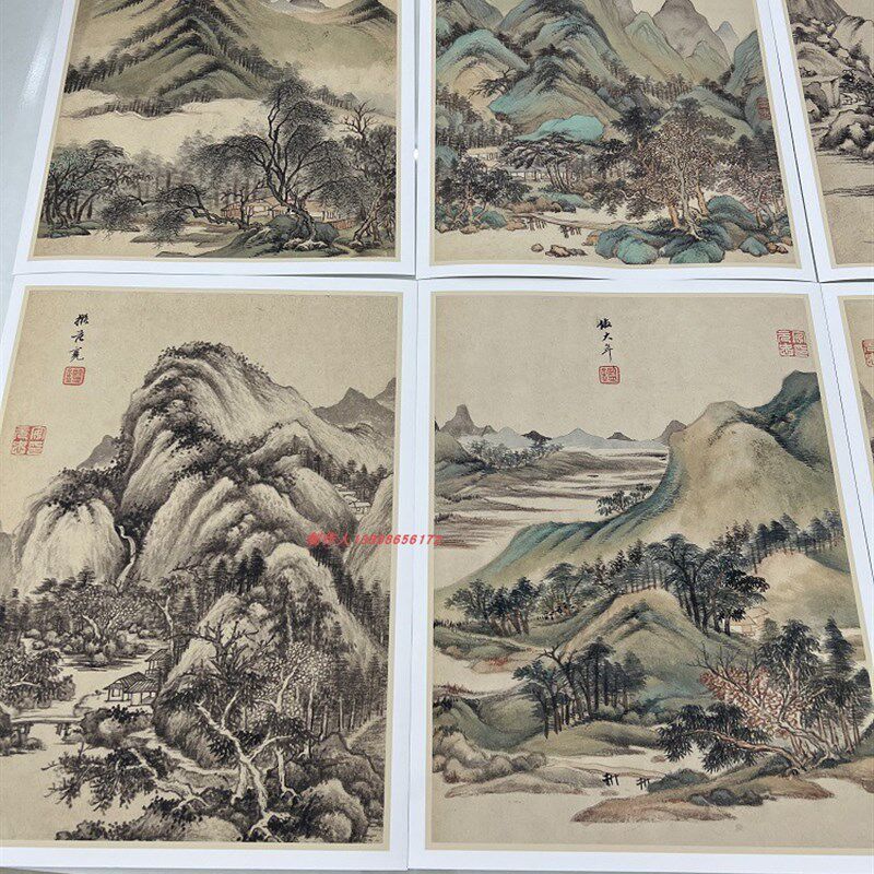 清 王鉴 摹古山水画册10张仿古名家山水画国画艺术微喷复制装饰画