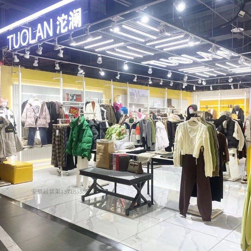 服装展示架陈列货架带灯立柱男装女装店衣服挂架正挂侧挂上墙组合