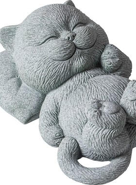 可爱治愈系小猫咪高枕无忧茶宠摆件禅意萌猫鱼缸造景书房镇纸装饰