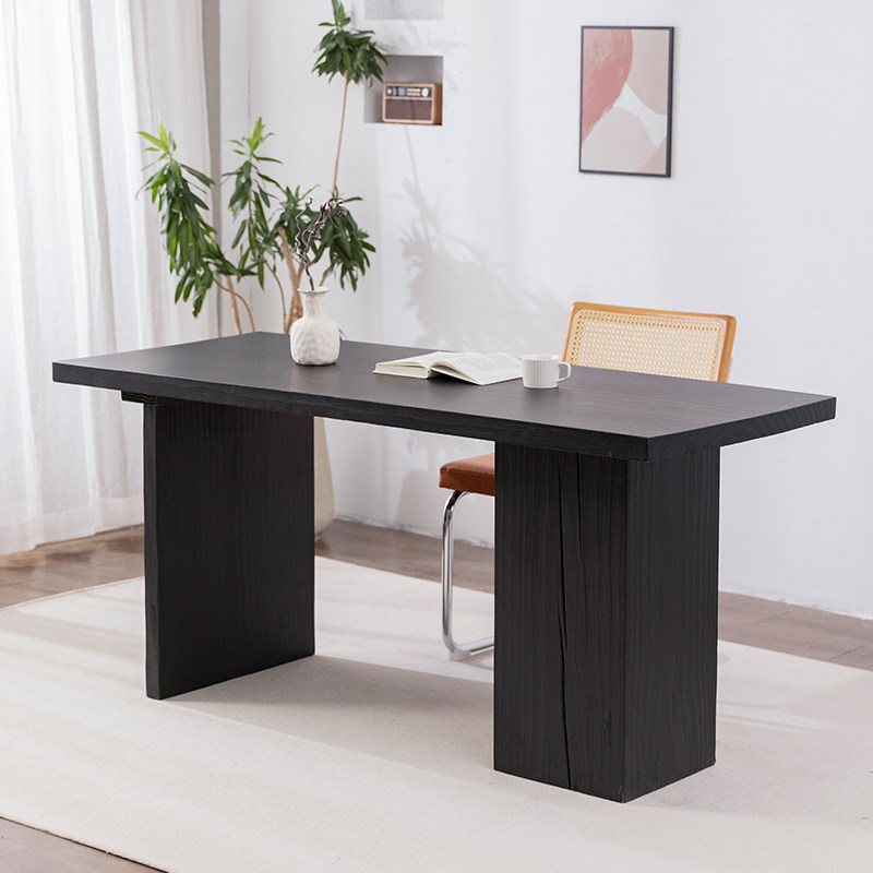 侘寂风实木餐桌小户型飘窗茶桌简约炭化黑原木书桌民宿餐桌椅组合,住宅家具,家用茶台/茶桌,淘宝优惠券,粉丝福利购,淘宝优惠卷