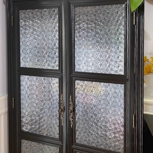 复古玻璃贴纸透光不透明艺术美式酒柜门玻璃纸静电海棠花贴膜窗贴