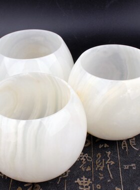 天然白玉圆杯玉石杯子仿古中式香薰杯家居玉器摆件蜡烛杯玉酒杯子