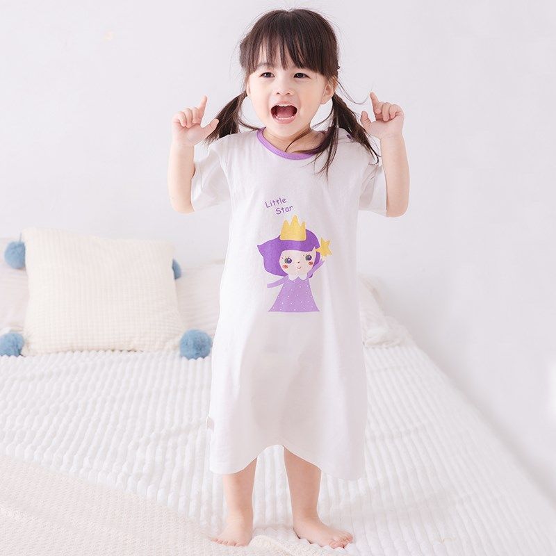 儿童睡衣夏季薄款宝宝睡袍纯棉A类男童女童卡通短袖家居服连体衣