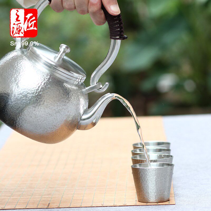 云南个旧锡壶锡器999纯锡烧水壶煮茶壶/锤纹提梁煮水茶壶不可干烧