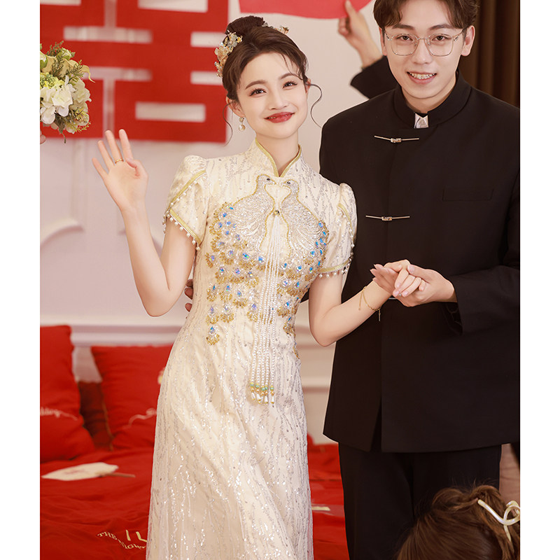 旗袍敬酒服新娘2024新款婚服订婚礼服裙女新中式衣服结婚便装回门