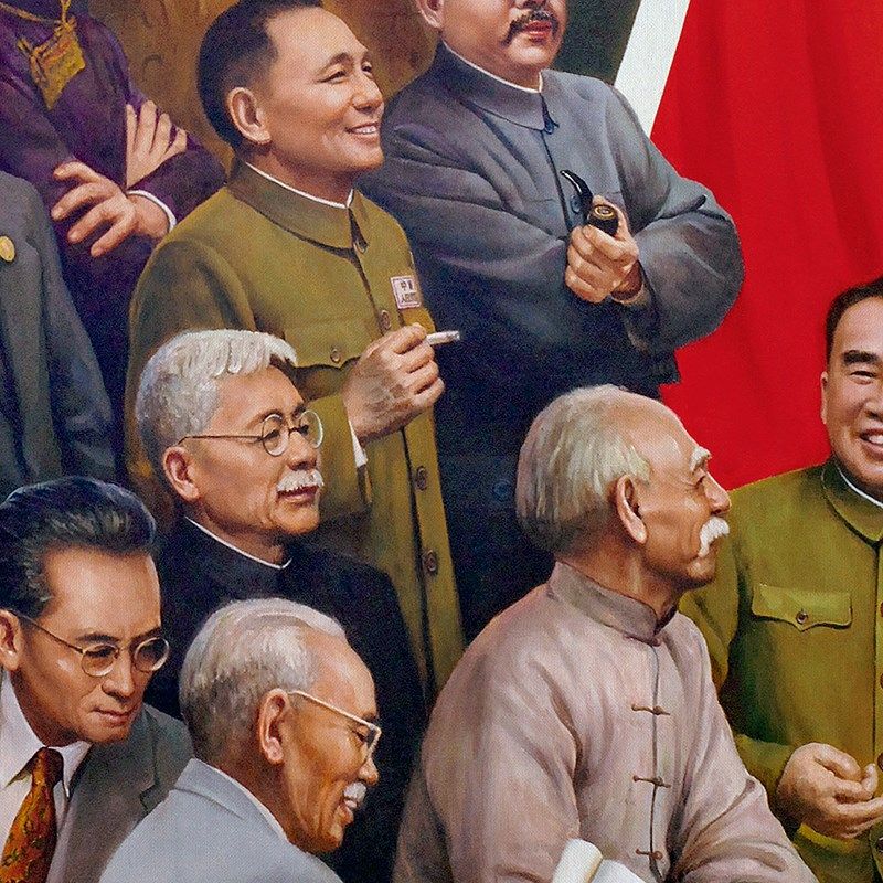 刘宇一开国大典共铸乾坤办公会议室横版大幅伟人背景墙壁装饰油画