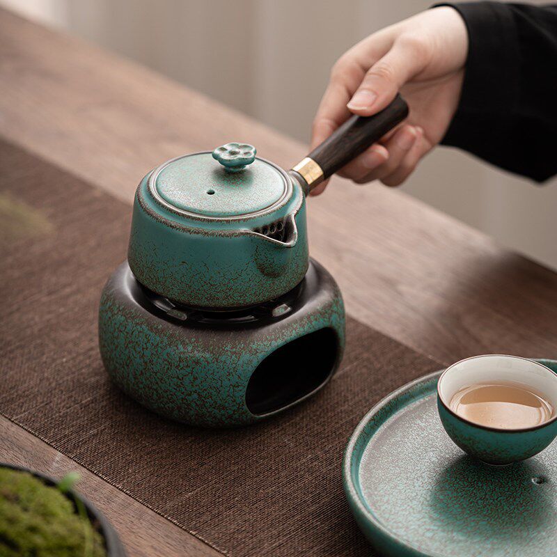 记今朝《孔雀绿》日式茶壶 蜡烛温泡茶炉 加热暖茶保温 泡茶壶
