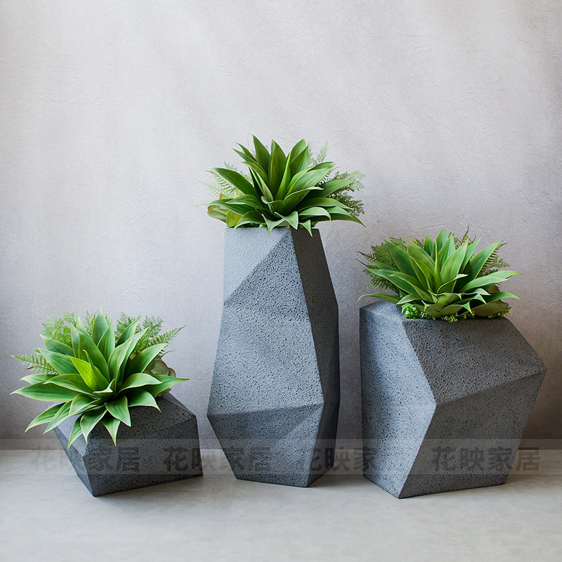 北欧组合玻璃钢落地大花瓶插花艺绿植花器软装饰品酒店售楼处摆设