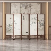 新中式 山水竹报平安实木折叠移动镂空屏风隔断会客厅茶室办公室
