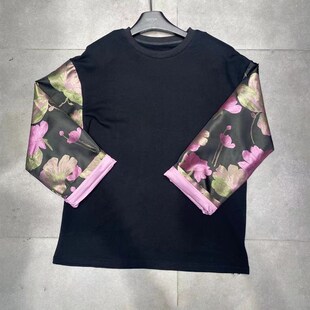 显瘦百搭2024春秋新中式复古国风上衣黑色花朵宽松大码内搭卫衣女