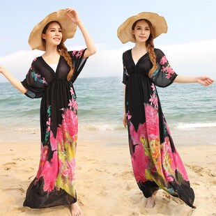 墨莎三亚海边度假沙滩裙仙女宽松大码雪纺连衣裙长裙200斤可穿