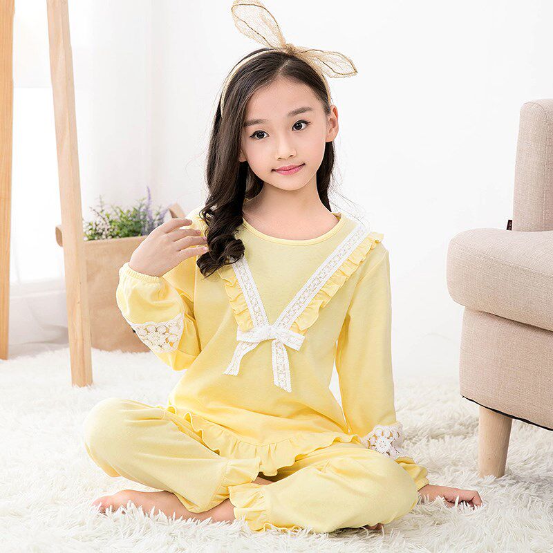 春夏季儿童秋季睡衣纯棉女童长袖薄款中大童童装家居服套装