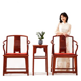 木果果木 大果紫檀 南官帽椅子组合 中式实木圈椅 茶桌主人椅子