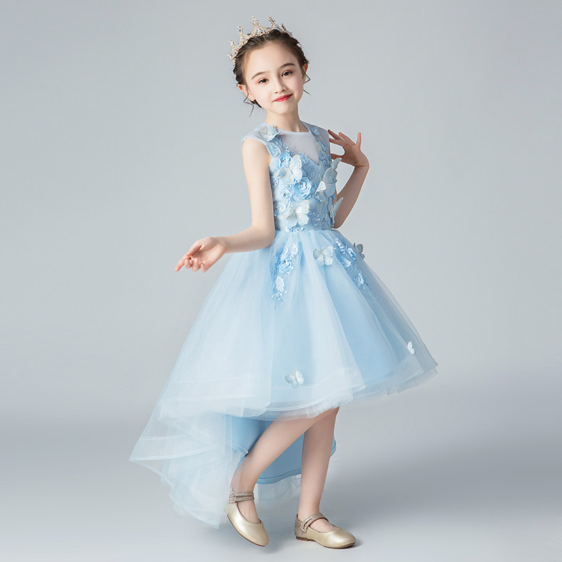 女童礼服公主裙生日蓝色小女孩花童婚纱儿童主持人钢琴演出服夏季