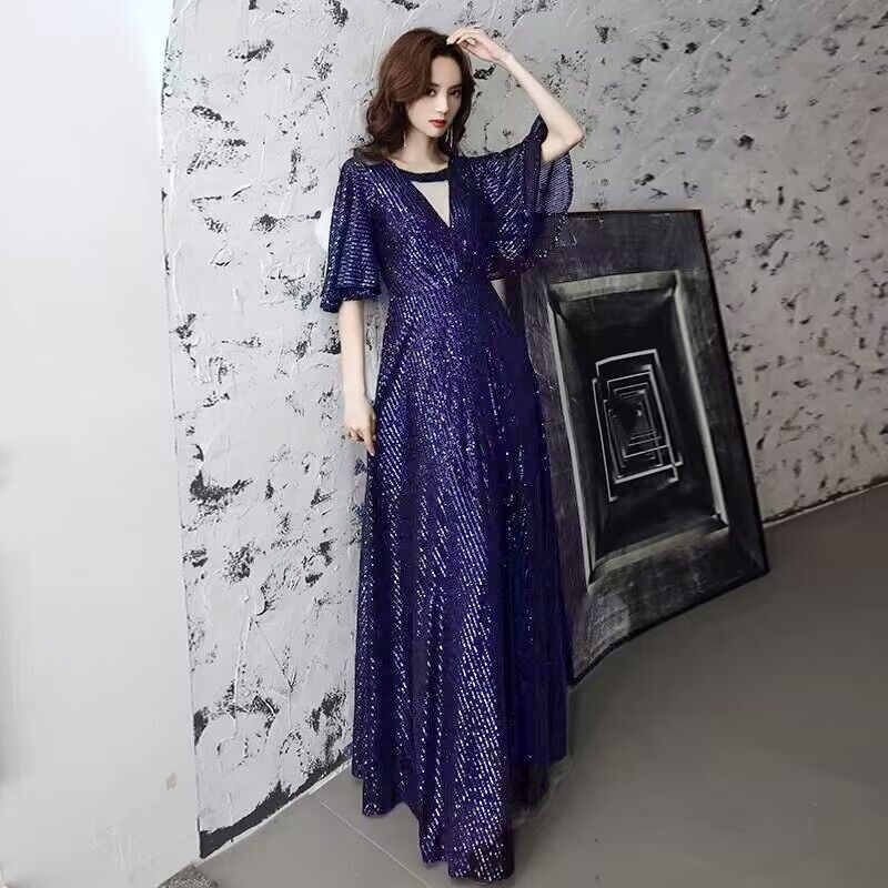 大码晚礼服女胖mm 显瘦宴会气质高贵主持人年会长款亮片礼服200斤