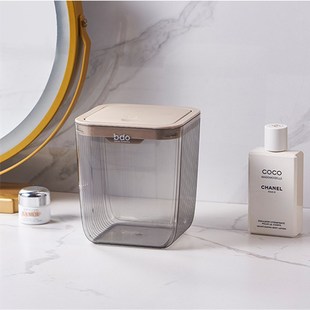 bdo桌面垃圾桶轻奢北欧风按压式翻盖办公室弹盖透明迷你小收纳桶