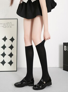 过膝袜女夏天薄款长筒袜压力显瘦小腿袜夏季瘦腿半截高筒袜jk黑色