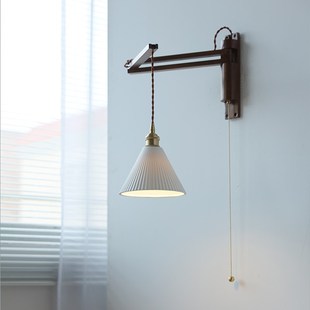 烁阳折叠胡桃木壁灯复古卧室床头书房茶室民宿怀旧咖啡厅侘寂风灯