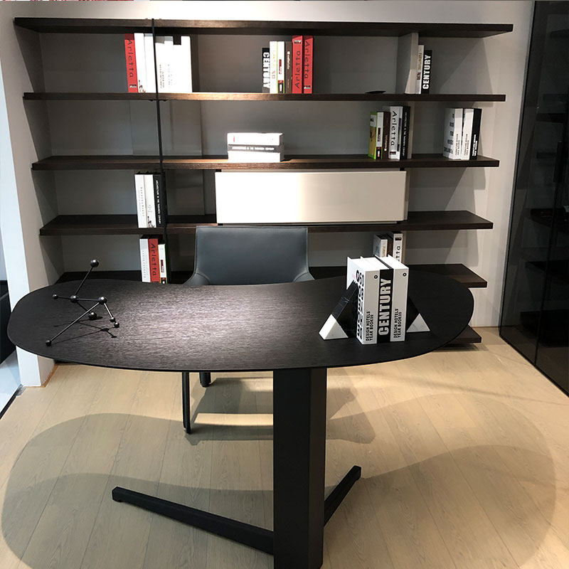 书桌电脑桌子写字台会议办公桌家用烟熏色实木极简设计师推荐简约