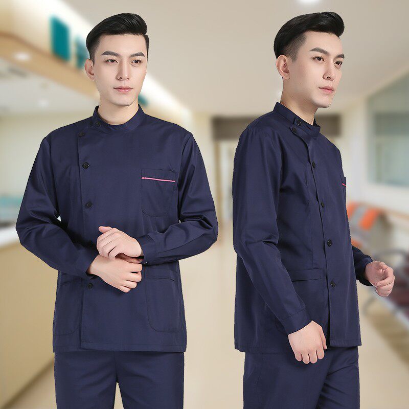 藏蓝男偏襟立领护士服分体一套装短袖口腔医生美容护理工作服短袖