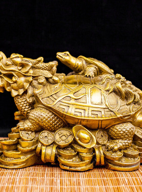 铜子母龙龟摆件金钱龟龙头龟家居店铺办公室装饰铜工艺品摆件