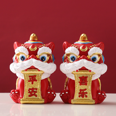 国潮国风醒狮石狮子玄关酒柜电视柜桌面工艺品装饰品摆件乔迁礼品