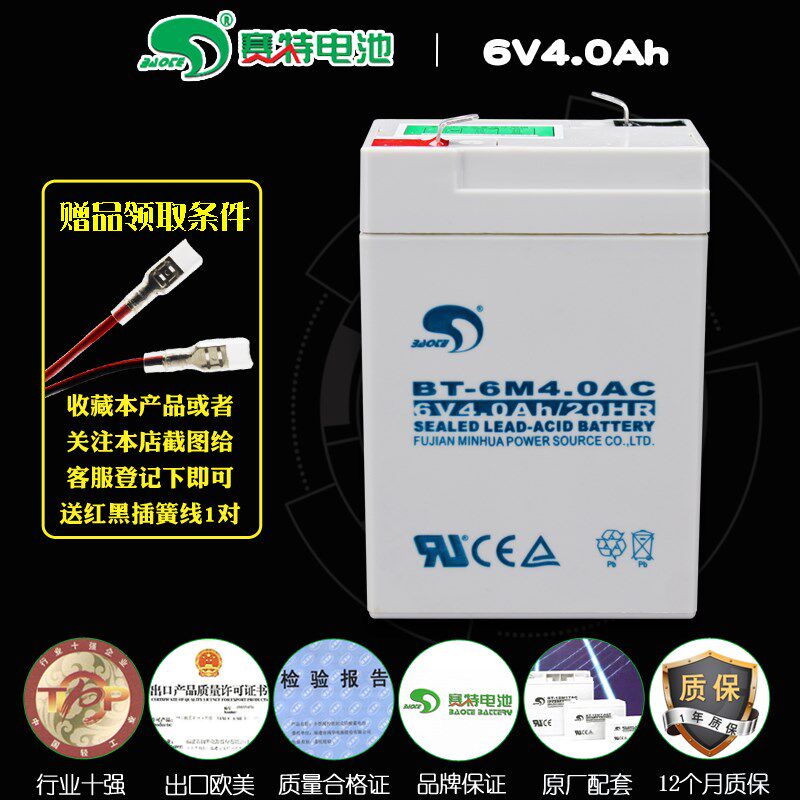 原装赛特BT-6M4.0AC蓄电池6V4Ah童车电子秤六伏四安磅秤台秤电瓶