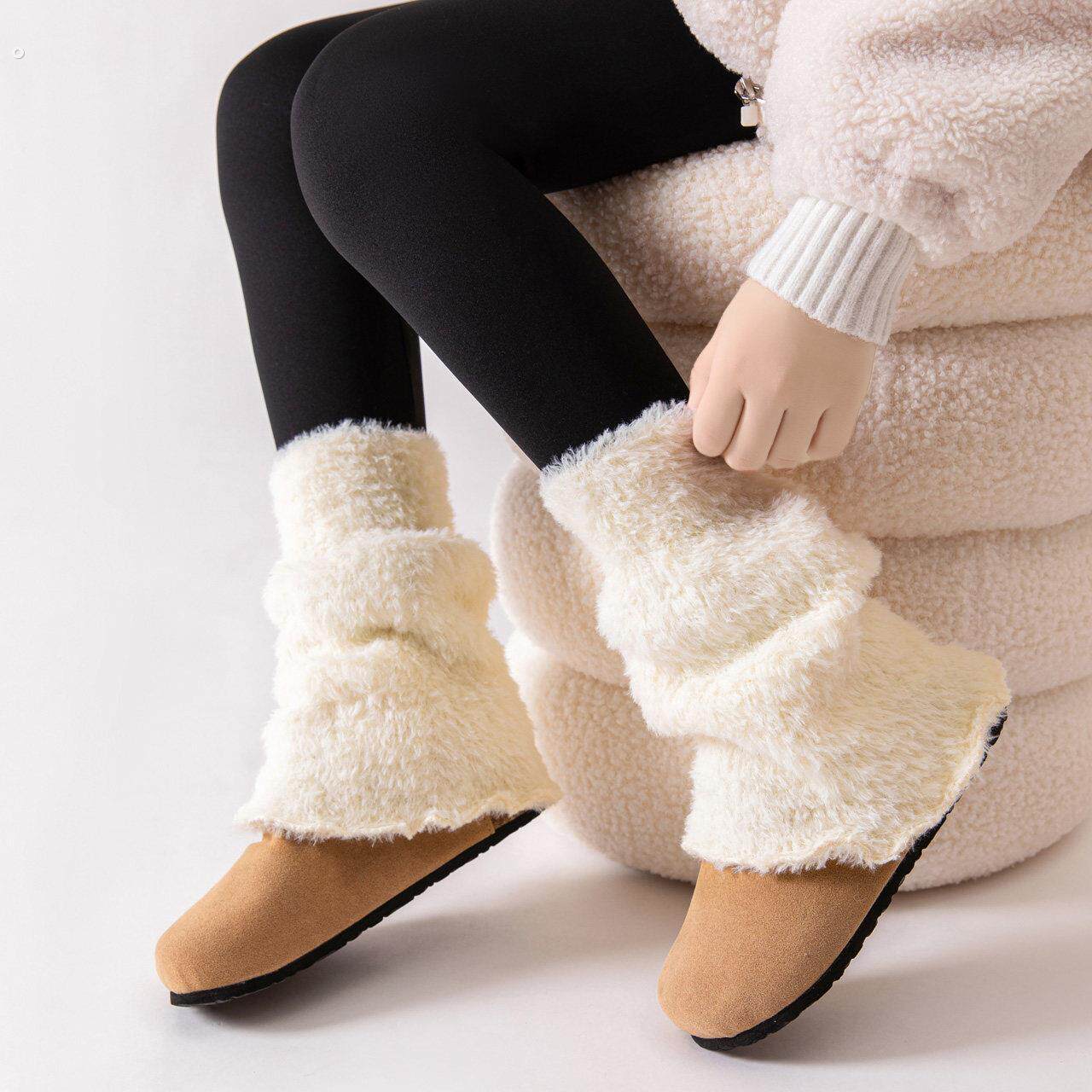 女童堆堆袜冬季新款过膝毛绒加厚保暖长筒儿童毛毛腿套格雷系纯色