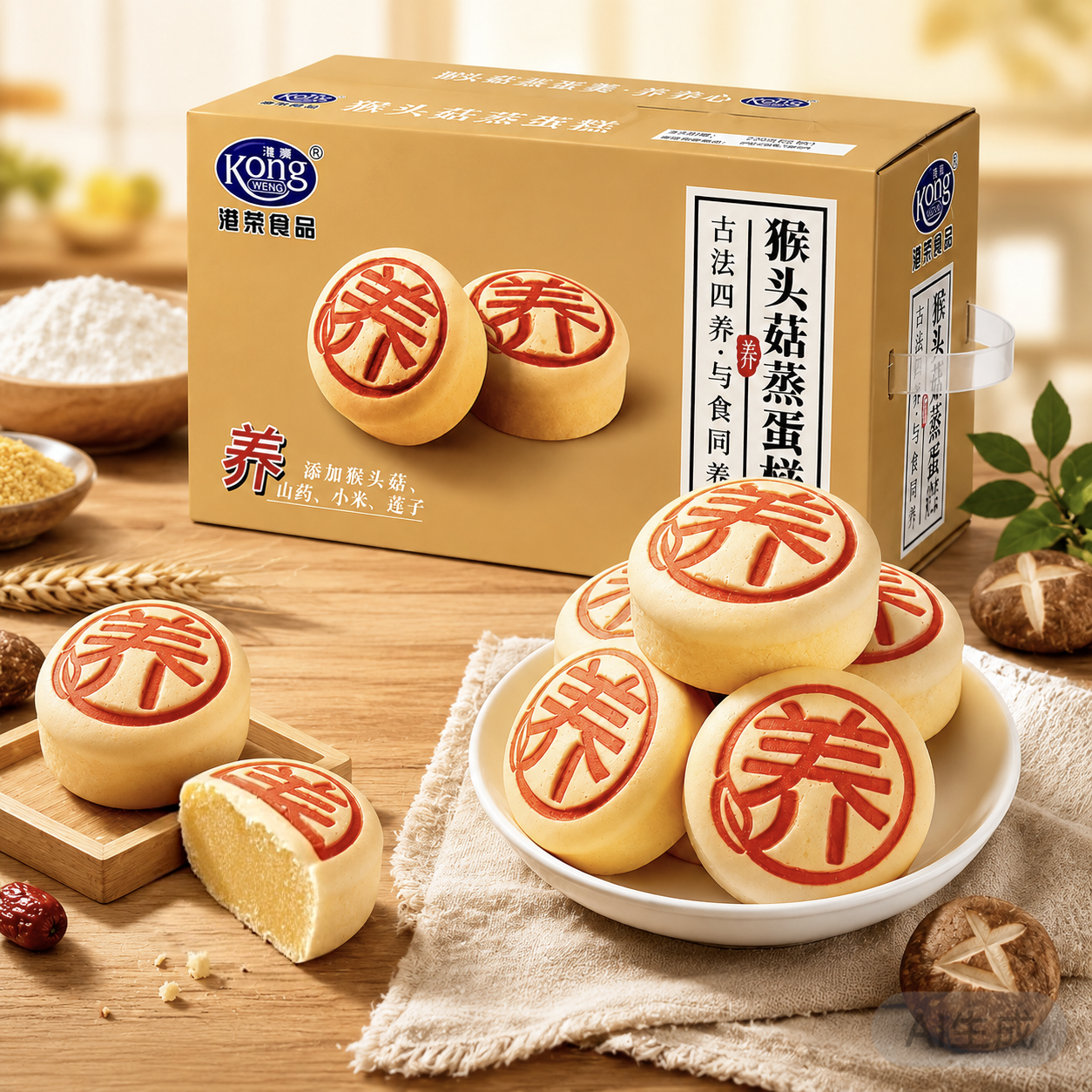 港荣猴头菇蒸蛋糕750g礼盒装