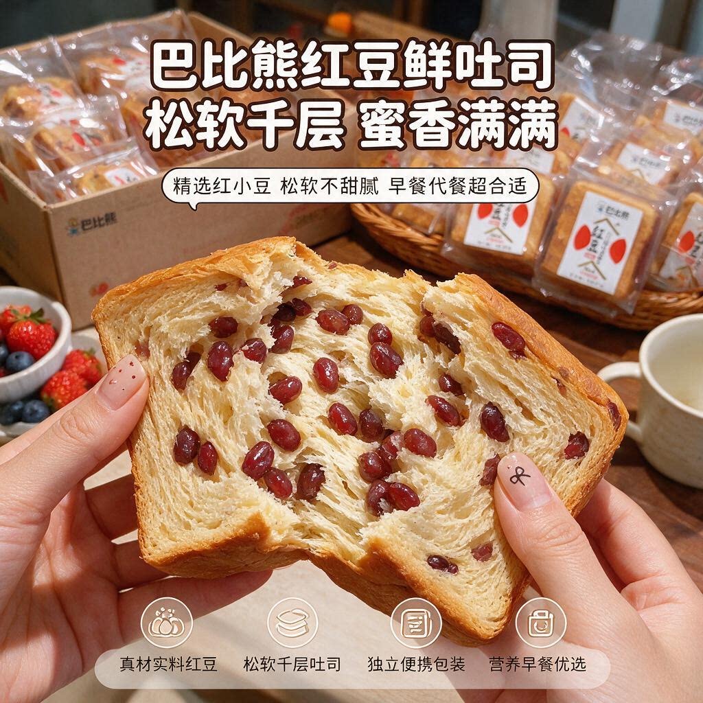 巴比熊红豆鲜吐司手撕面包