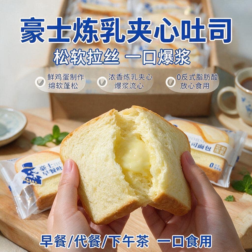 豪士炼乳夹心早餐吐司整箱
