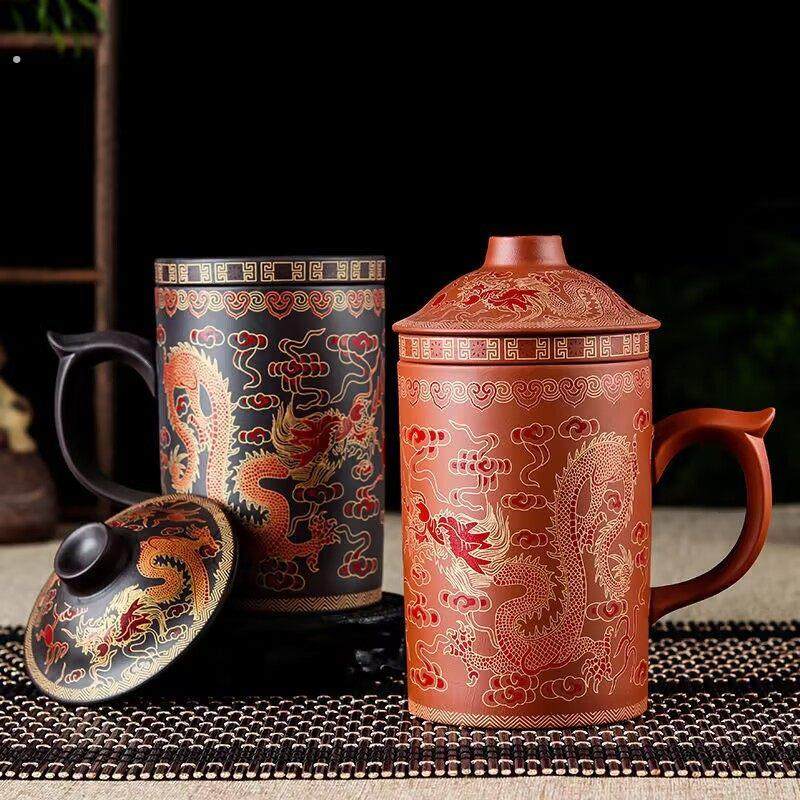 紫砂茶杯带盖子带过滤内胆龙凤纹泡茶杯陶瓷茶杯办公杯,餐饮具,茶杯,淘宝优惠券,粉丝福利购,淘宝优惠卷