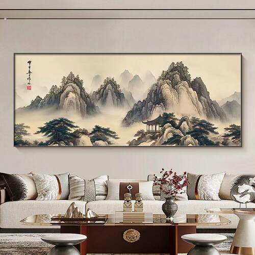 背后有靠山挂画新中式客厅高端装饰画有山无水办公室沙发背景挂画
