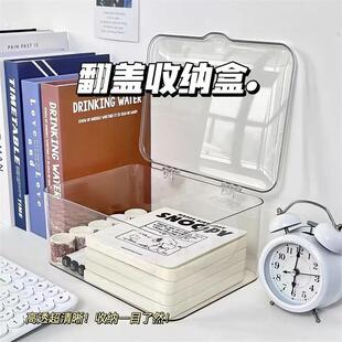 翻盖式桌面收纳盒透明压克力防尘整理盒卧室宿舍办公室带盖子杂物